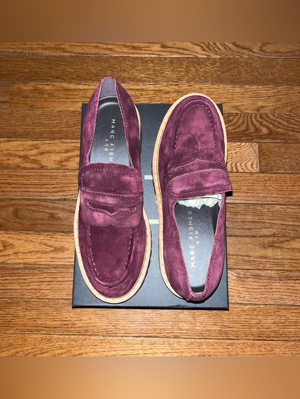 Marc Fisher LTD Norton Lug Sole Penny Loafers Dark Red Calf Hair Women’s 8 - Picture 9 of 14
